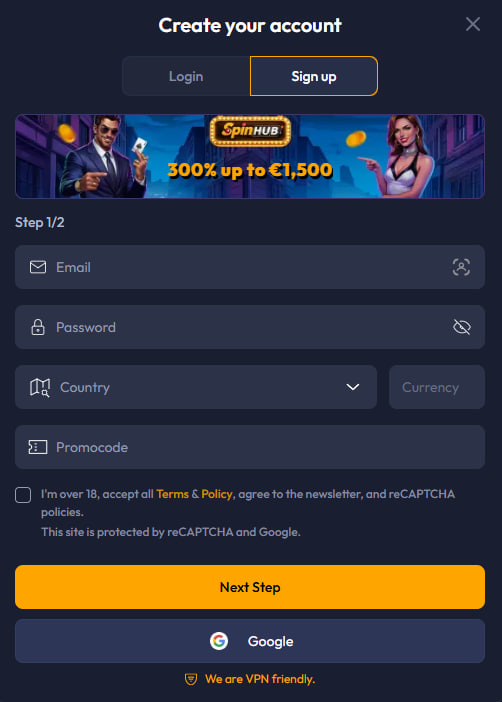 spinhub casino registration